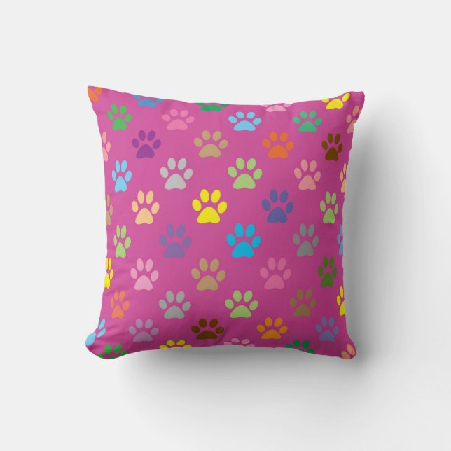 Colorful paw prints pattern  throw pillow (Front)