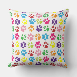 Colorful Paw Prints Pattern Throw Pillow