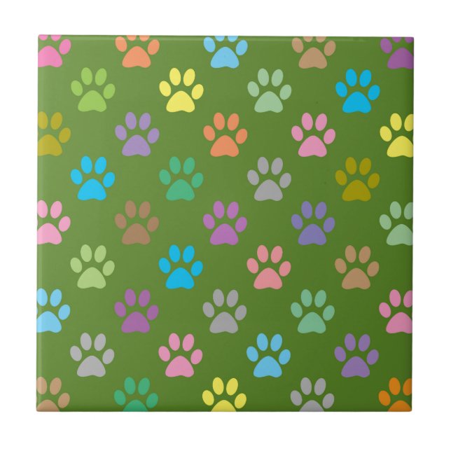 Colorful paw prints pattern tile (Front)