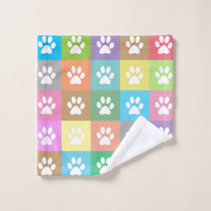 Colorful paw prints pattern   wash cloth