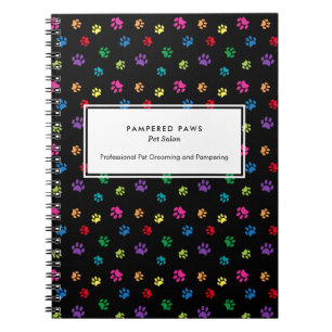 Colorful Paw Prints Professional Pet Salon Notebook
