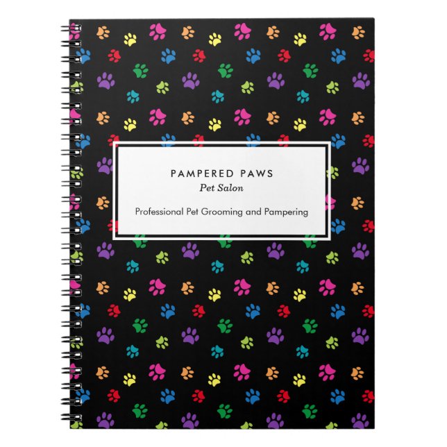 Colorful Paw Prints Professional Pet Salon Notebook (Front)