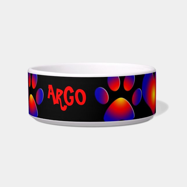 COLORFUL PAWS AND HEARTS,black Bowl (Front)