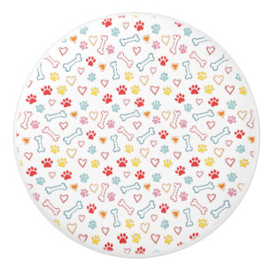 Colorful Paws, Hearts & Bones Doodle  Ceramic Knob