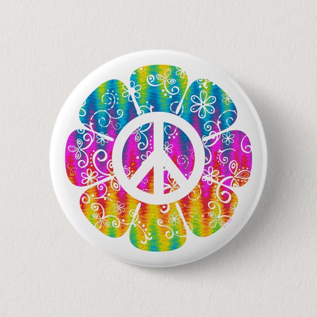 Colorful Peace Symbol Flower 2 Inch Round Button (Front)