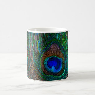 Colorful Peacock Feathers Etching Style Coffee Mug