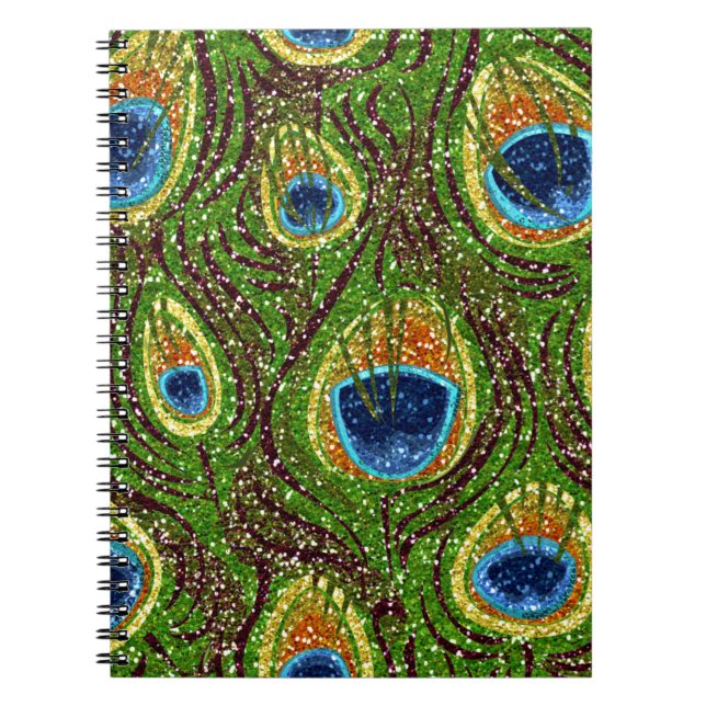 Colorful Peacock Feathers Print Notebook (Front)