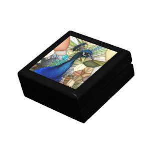Colorful Peacock Mosaic Wooden Jewelry Box