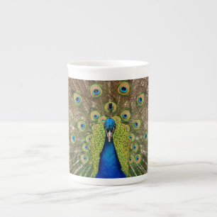 Colorful peacock print bone china mug
