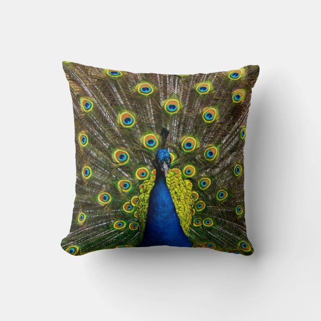 Colorful peacock throw pillow (Front)
