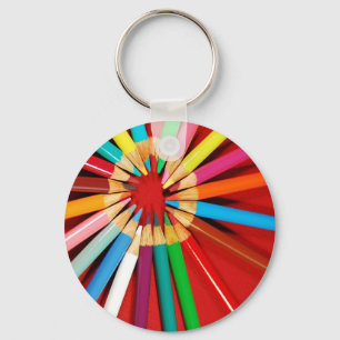 Colorful pencil crayons print keychain