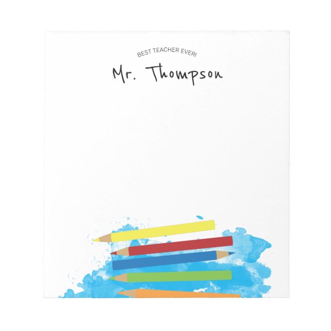 Colorful Pencils Blue Kindergarten Teacher Gift Notepad (Front)