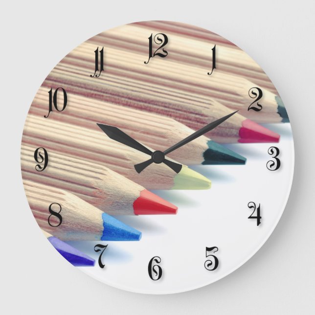 Colorful pencils large clock (Front)