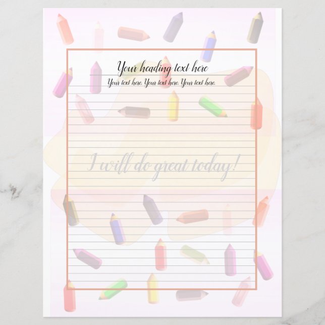 Colorful Pencils Lined Writing Paper (Front)