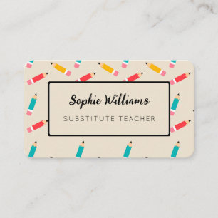 Colorful Pencils Substitute Teacher Business Card