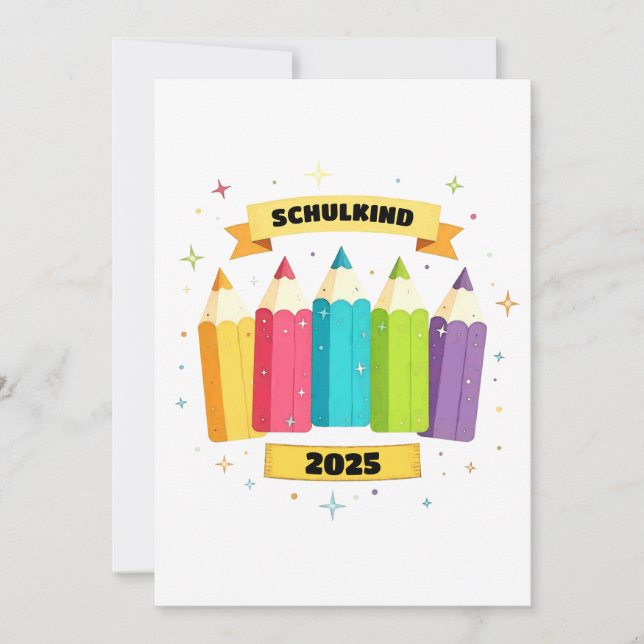 Colorful Pencils with Stars - School Child 2025 | Invitation (Front)