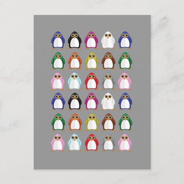 Colorful Penguin Pattern – Bold Rainbow Animal Postcard (Front)