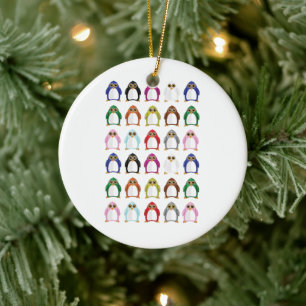 Colorful Penguin Pattern Cute Christmas Tree Ceramic Ornament