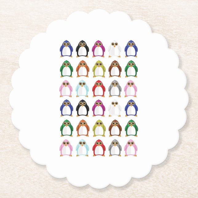 Colorful Penguin Pattern Cute Kawaii Fun Table Paper Coaster (Front)