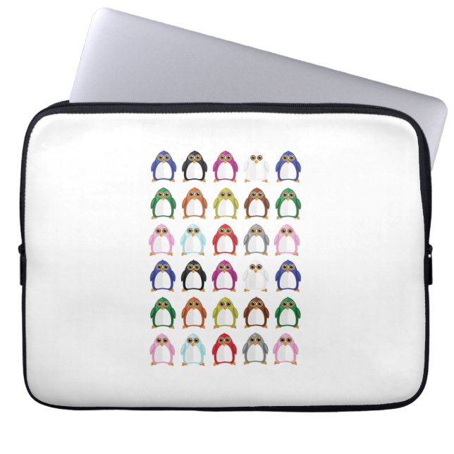 Colorful Penguin Pattern Cute Kawaii Fun Tech Laptop Sleeve (Front)