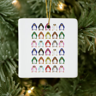 Colorful Penguin Pattern Cute Kawaii Holiday Ceramic Ornament