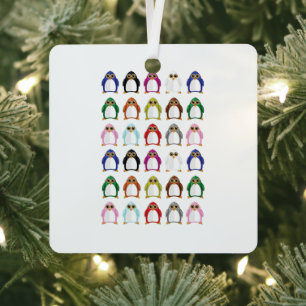 Colorful Penguin Pattern Cute Kawaii Holiday Metal Ornament