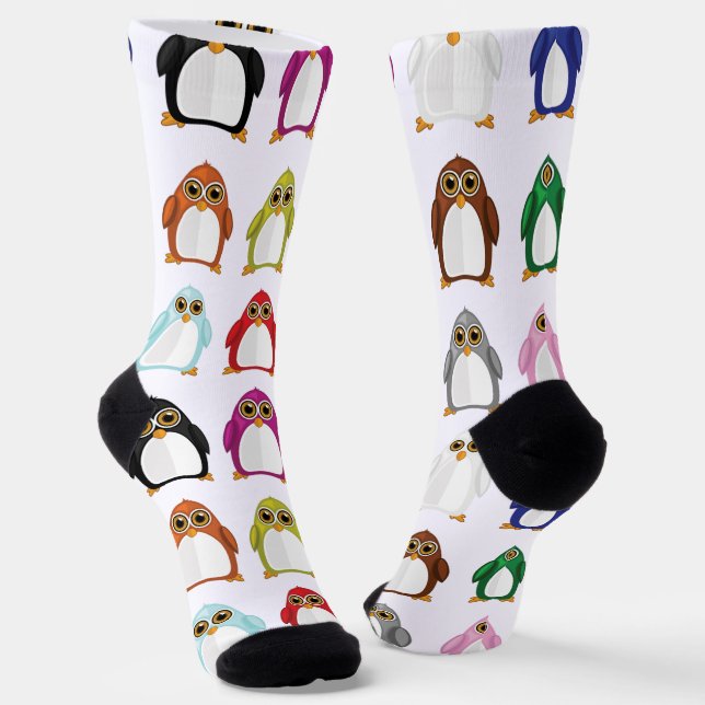 Colorful Penguin Pattern – Eco Friendly Rainbow Socks (Angled)