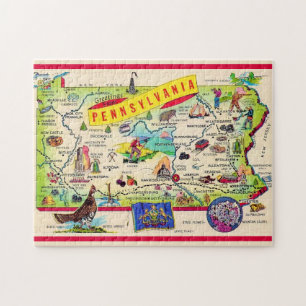 Colorful Pennsylvania Postcard Map Jigsaw Puzzle