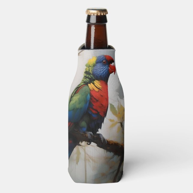 Colorful Perch: A Rainbow Lorikeet in the Tree Bottle Cooler (Bottle Front)