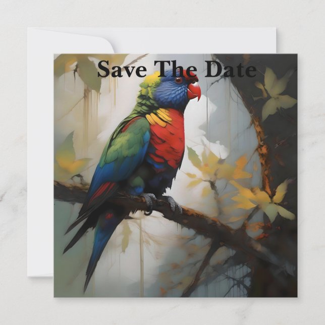 Colorful Perch: A Rainbow Lorikeet in the Tree Save The Date (Front)