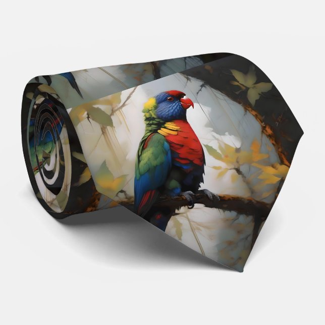 Colorful Perch: A Rainbow Lorikeet in the Tree Tie (Rolled)