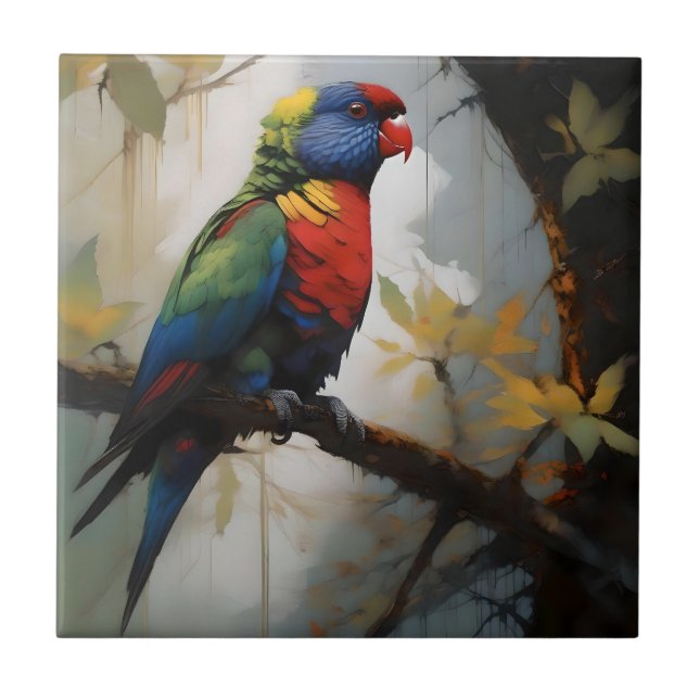 Colorful Perch: A Rainbow Lorikeet in the Tree Tile (Front)