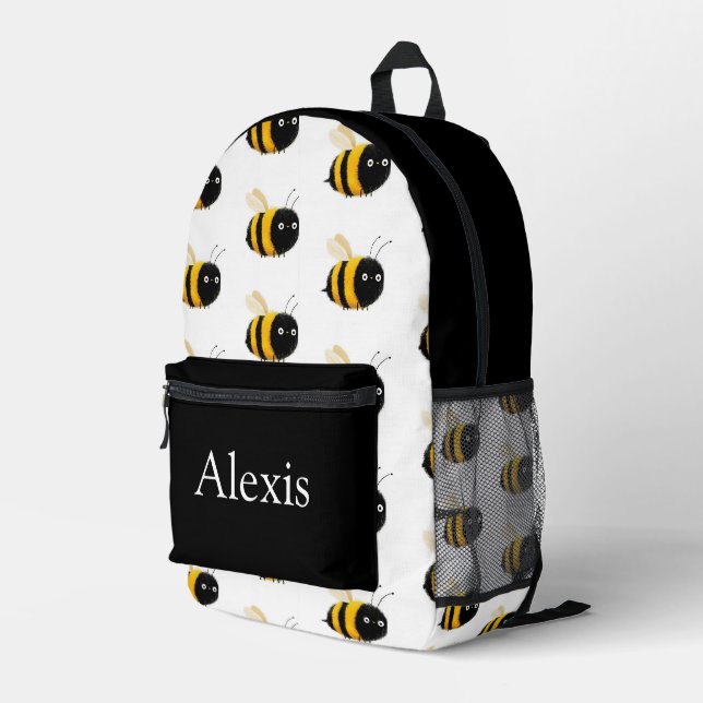 Colorful personalized backpack, kids cute bee printed backpack (Back Corner Right)