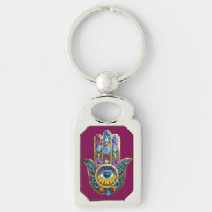 Colorful Petals Leaves Hamsa Sapphire Third Eye Keychain