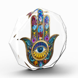 Colorful Petals Leaves Hamsa Sapphire Third Eye Photo Block