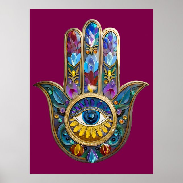 Colorful Petals Leaves Hamsa Sapphire Third Eye Poster (Front)