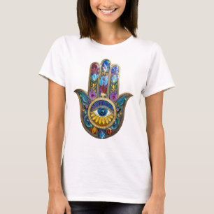 Colorful Petals Leaves Hamsa Sapphire Third Eye T-Shirt