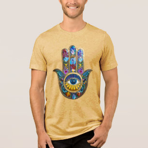 Colorful Petals Leaves Hamsa Sapphire Third Eye Tri-Blend Shirt