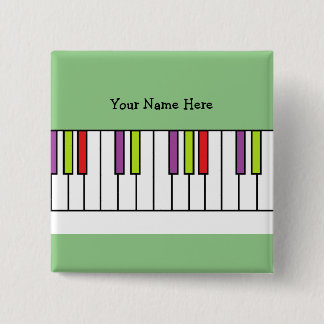 Colorful Piano Keys Music Kids Personalized Name 2 Inch Square Button