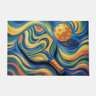 Colorful Pickleball Paddle And Ball  Doormat