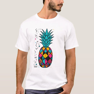 Colorful Pineapple in Retro Memphis Pattern T-Shirt