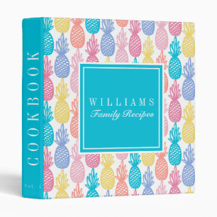 Colorful Pineapple Pattern Family Recipe Cookbook Binder