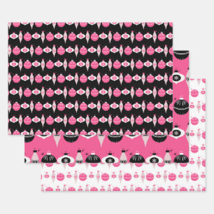 Colorful Pink And Black Christmas Wrapping Paper