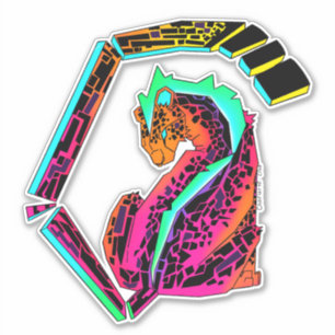 Colorful pink and blue cheetah with mohawk 