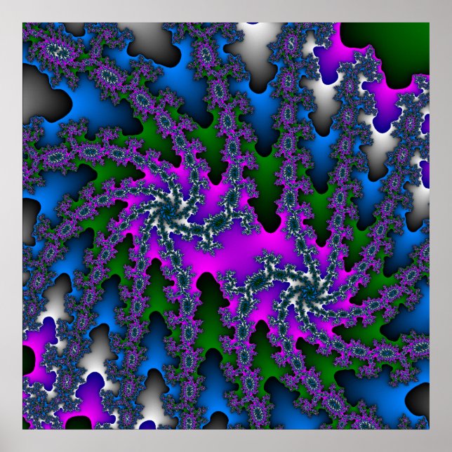 Colorful Pink, Green and Blue Fractal Poster (Front)