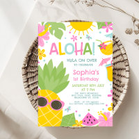 Colorful Pink Green Pineapple Aloha Birthday