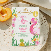 Colorful Pink Watercolor Let's Flamingle Birthday