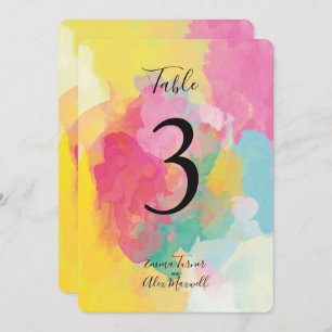 Colorful Pink Watercolour   Table number cards