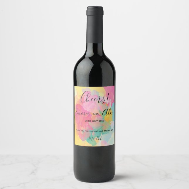 Colorful Pink Watercolour | Wine Bottle label (Front)