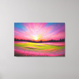 Colorful Pink Yellow Spring Meadow Wrapped Canvas